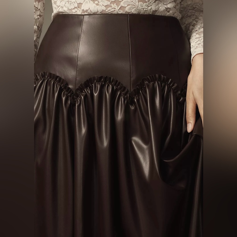 Mare Mare Anthropologie Basque Waist Faux Leather Maxi Skirt size Large - Picture 15 of 15